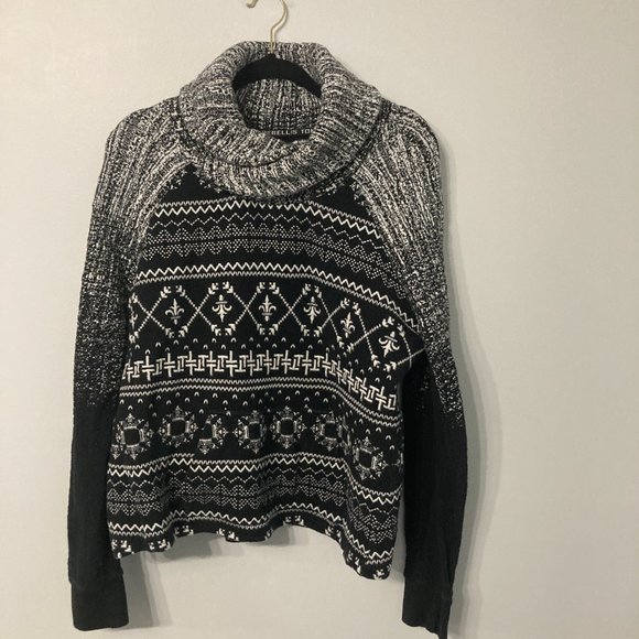 TONIA DEBELLIS Sweater Size XL Black White CHUNKY Cowl Neck Front Pocket Cozy - Picture 2 of 9